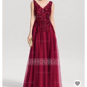 Red A-Line Evening/Prom Gown w/ Sequin Detail S10